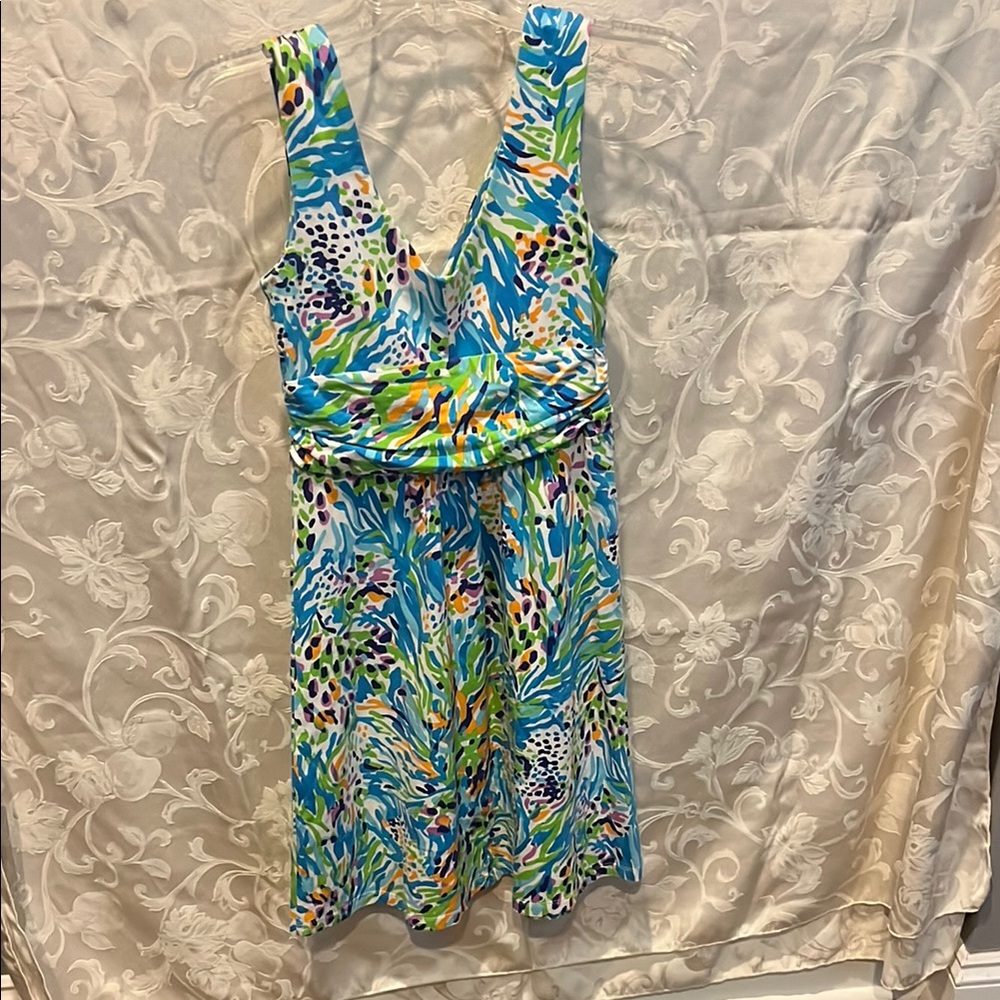 Lilly Pulitzer Blue and Green Midi Dress with Empire Waist